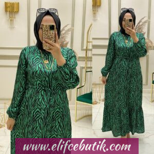 Krep saten zebra desen elbise