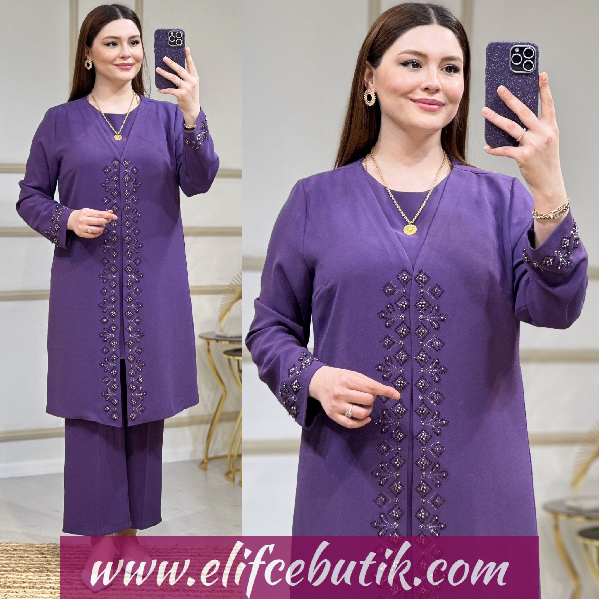 Krep kumaş pantolon takim büyük beden - Görsel 6