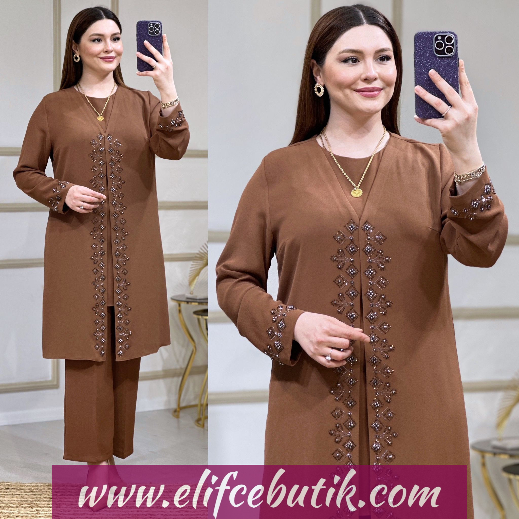 Krep kumaş pantolon takim büyük beden - Görsel 4