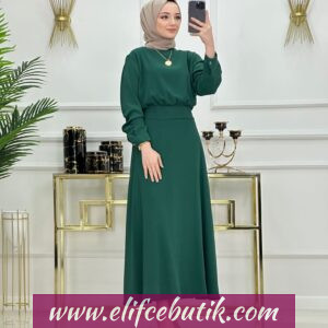 Krep kumaş crop etek takim