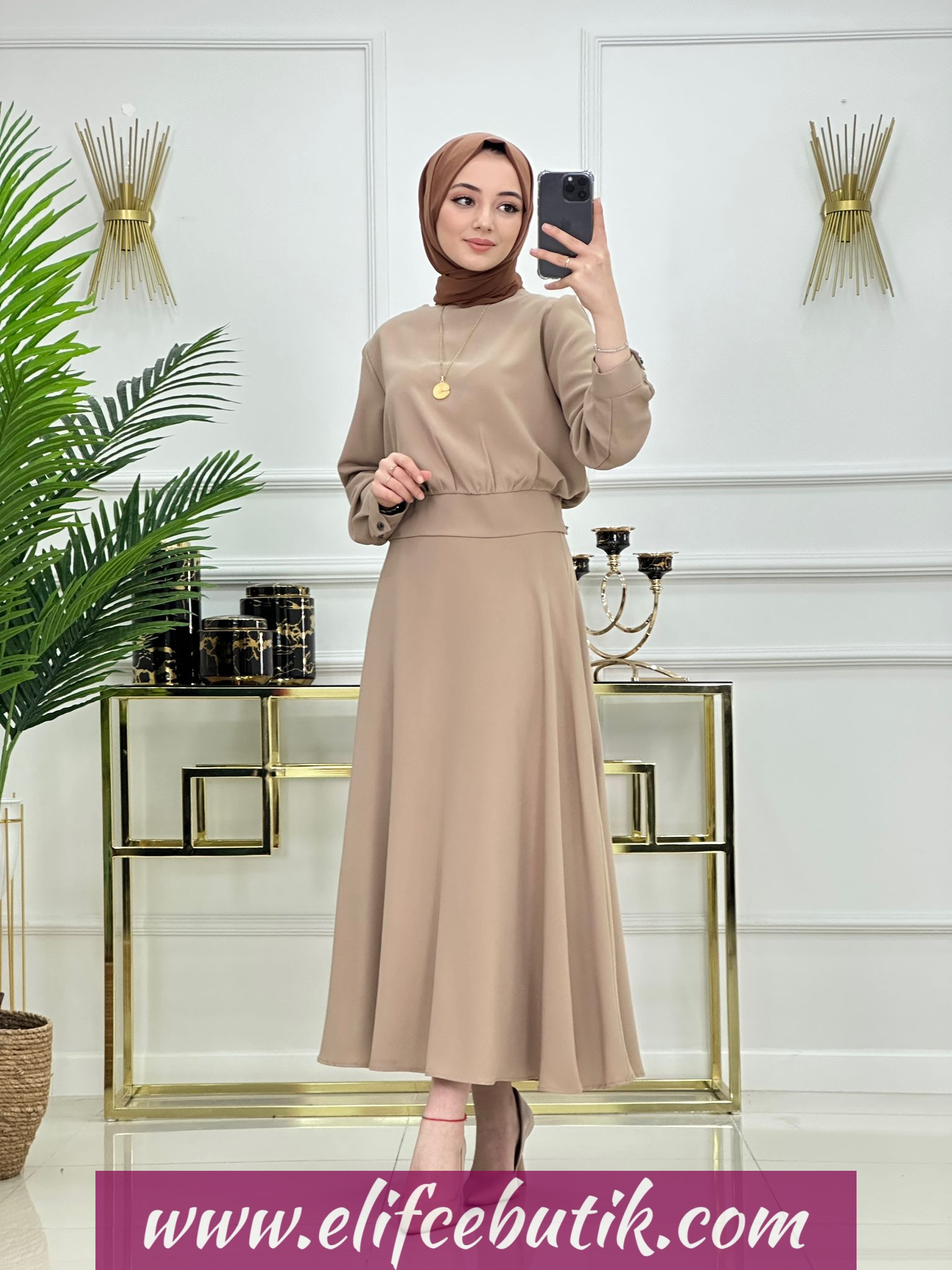 Krep kumaş crop etek takim - Görsel 5