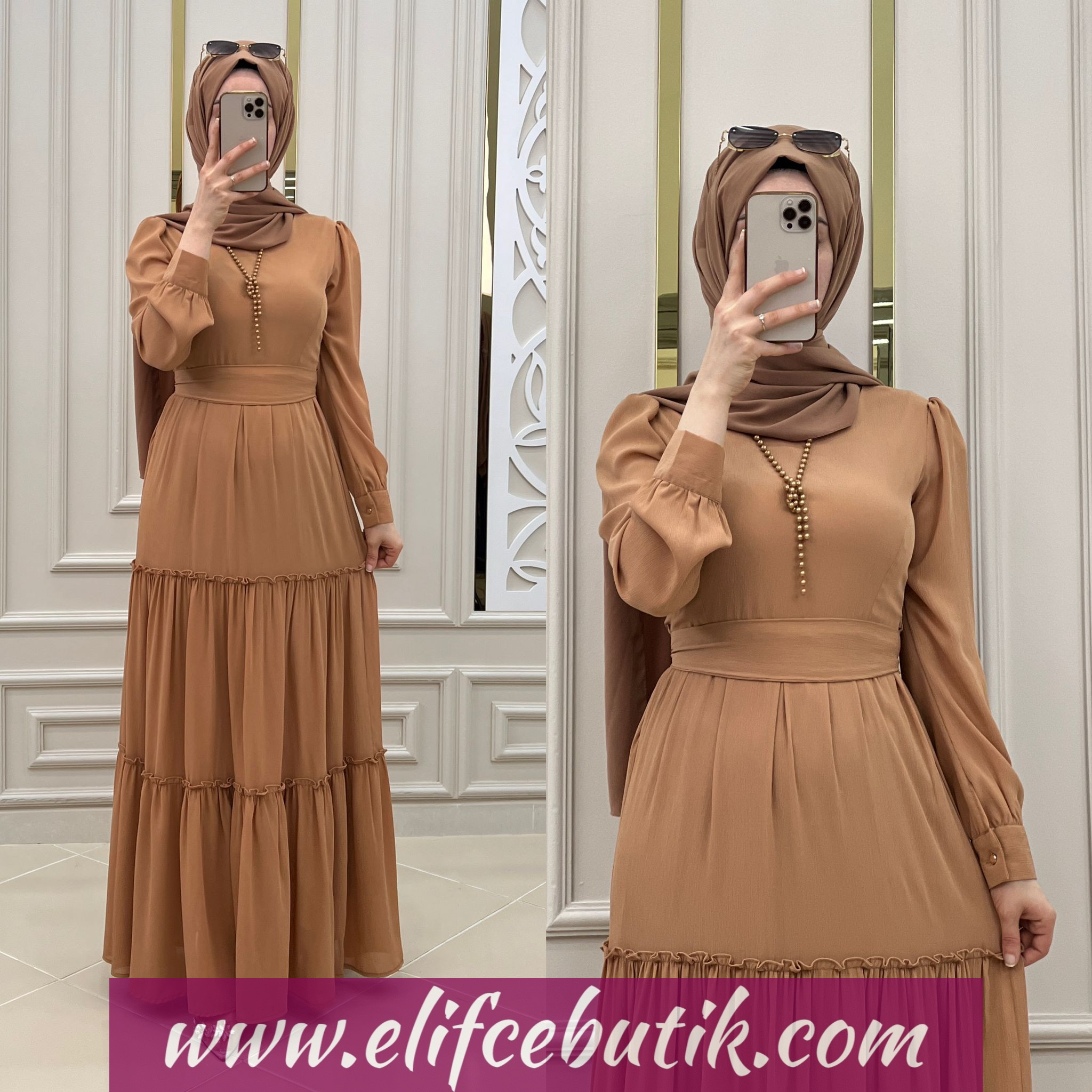 Şifon kumaş elif elbise - Görsel 11