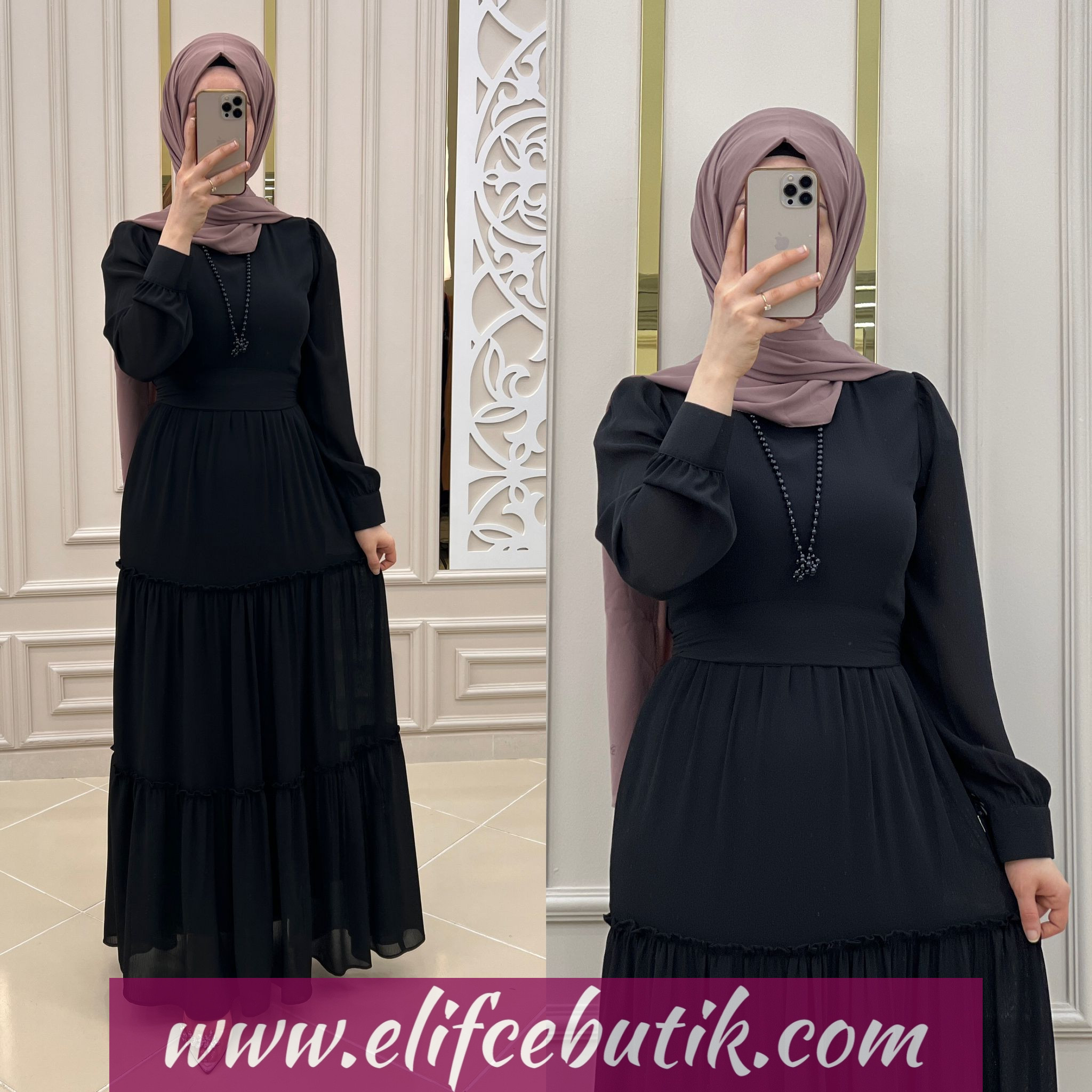 Şifon kumaş elif elbise - Görsel 12