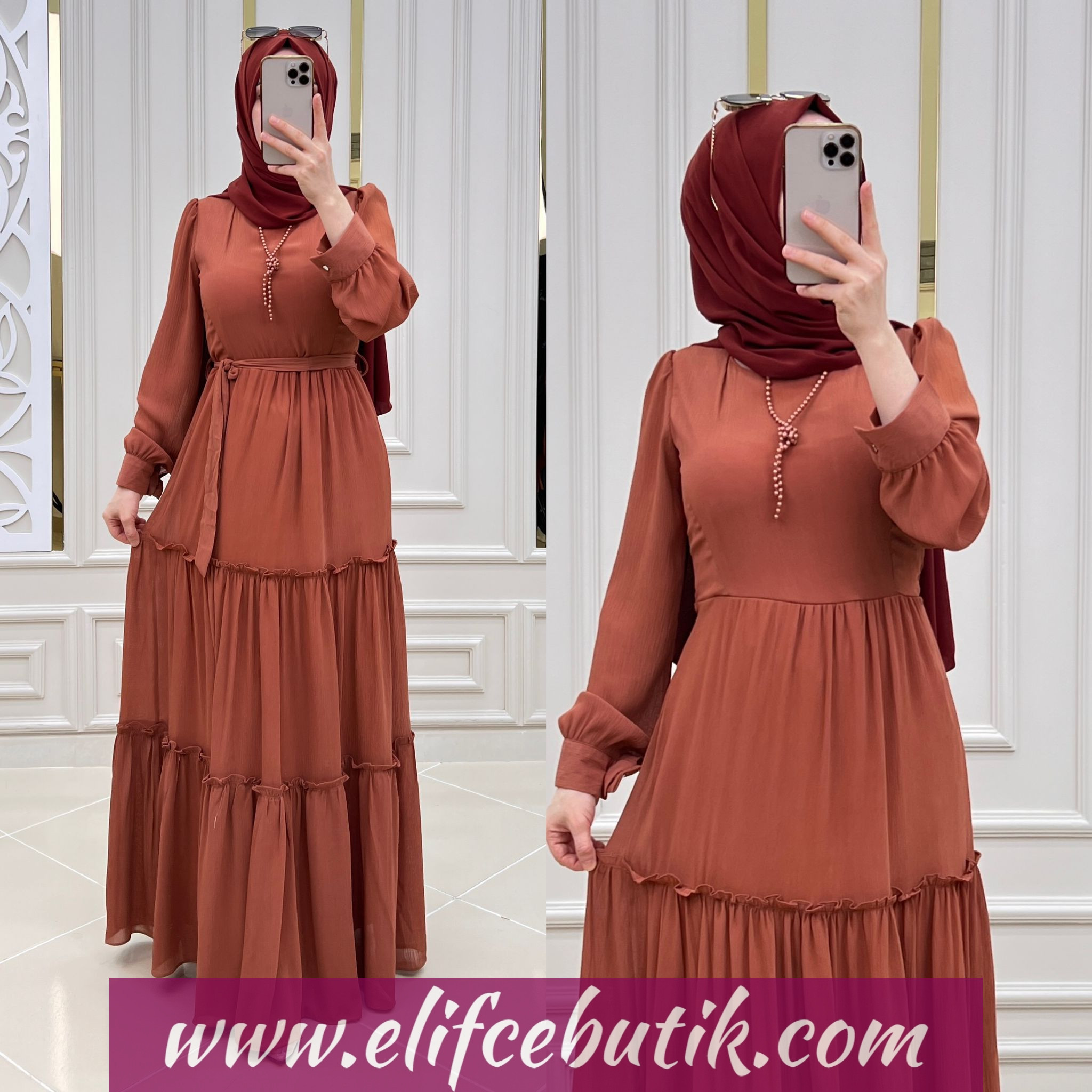 Şifon kumaş elif elbise - Görsel 13