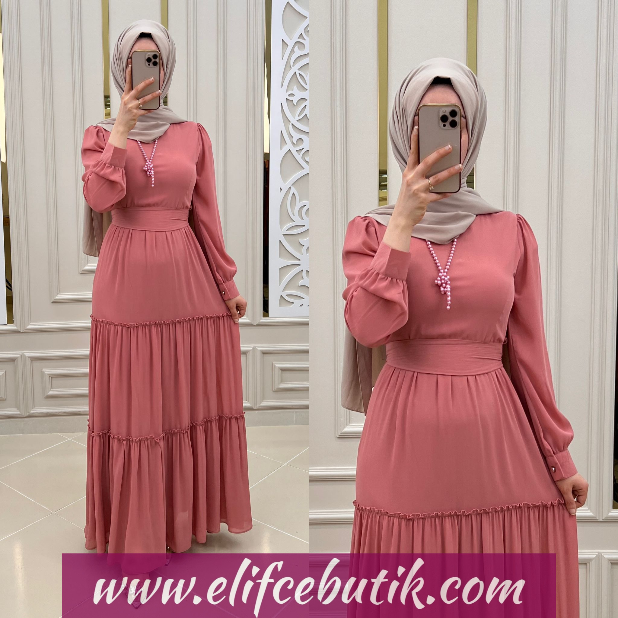 Şifon kumaş elif elbise - Görsel 14