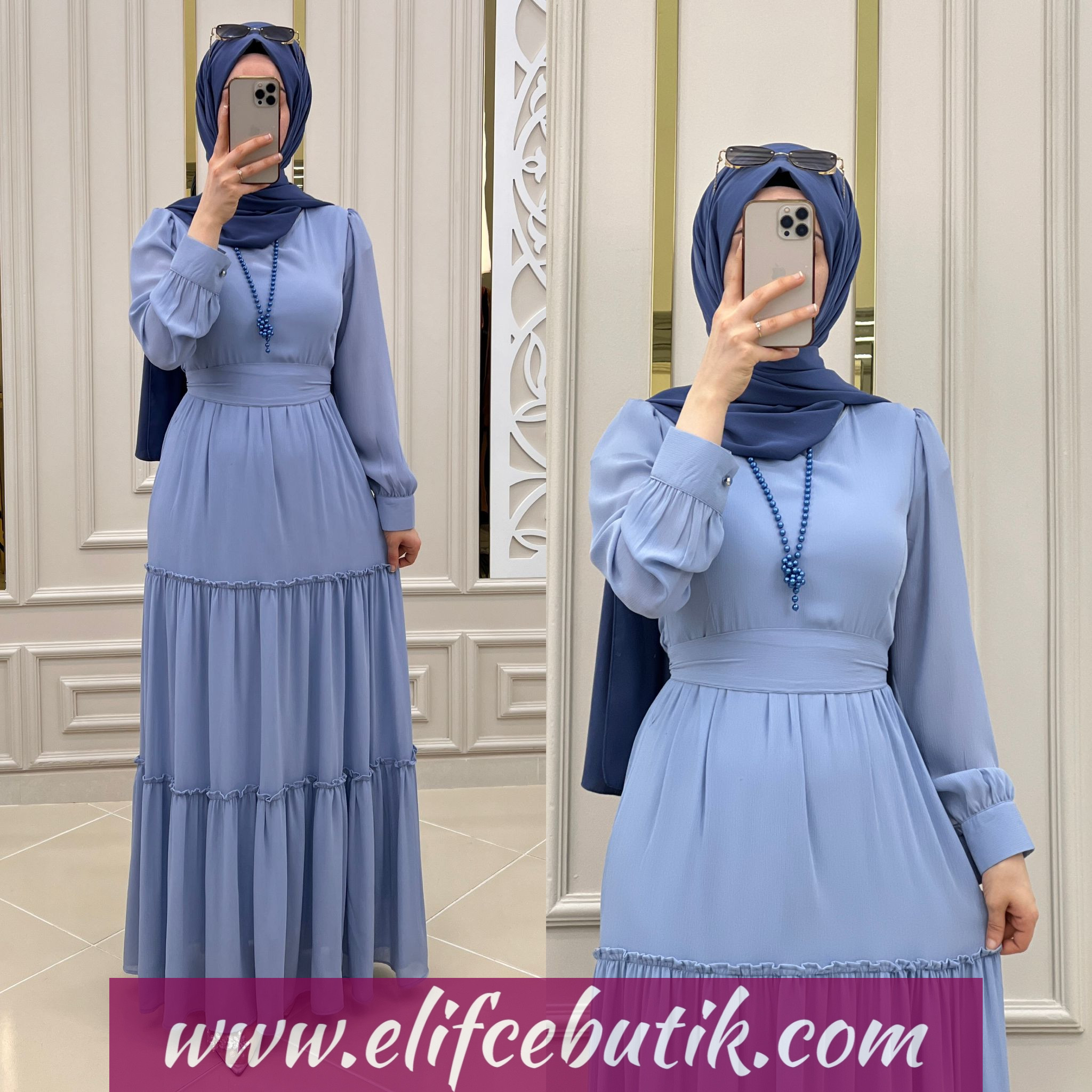 Şifon kumaş elif elbise - Görsel 15