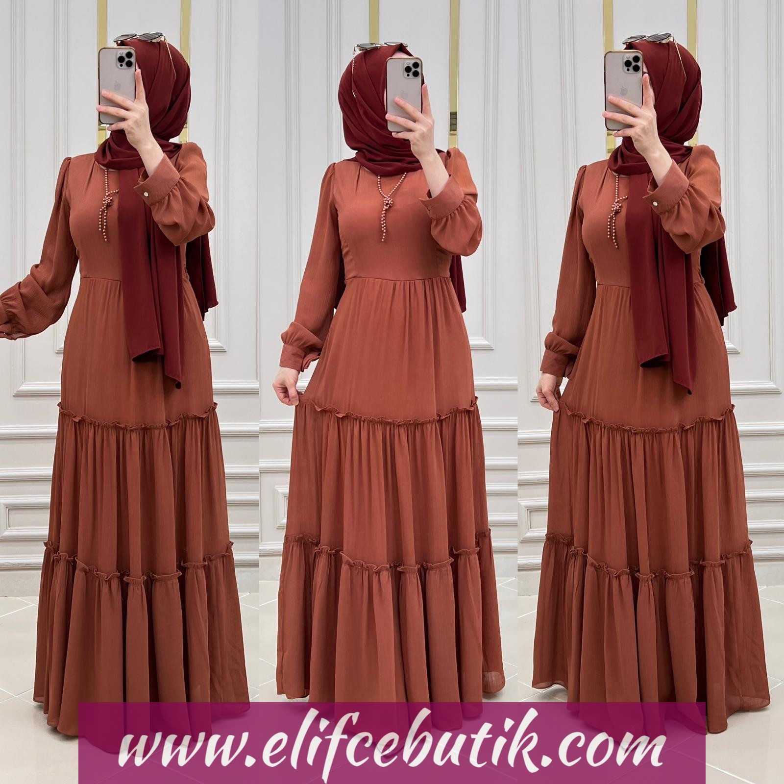 Şifon kumaş elif elbise - Görsel 9