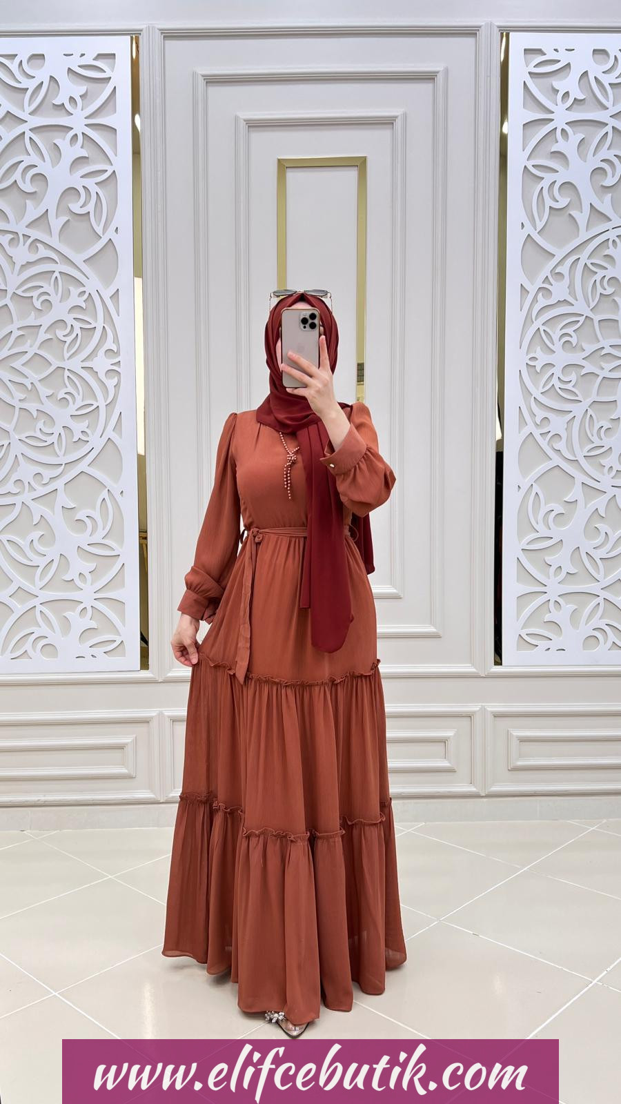 Şifon kumaş elif elbise - Görsel 3