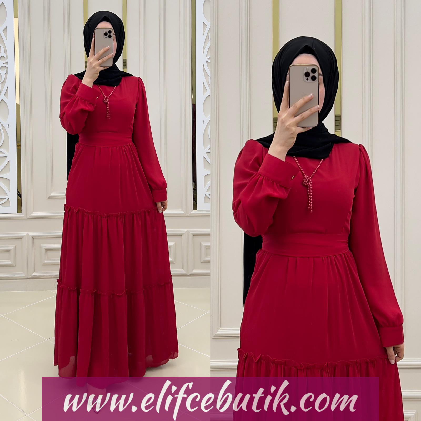 Şifon kumaş elif elbise - Görsel 5