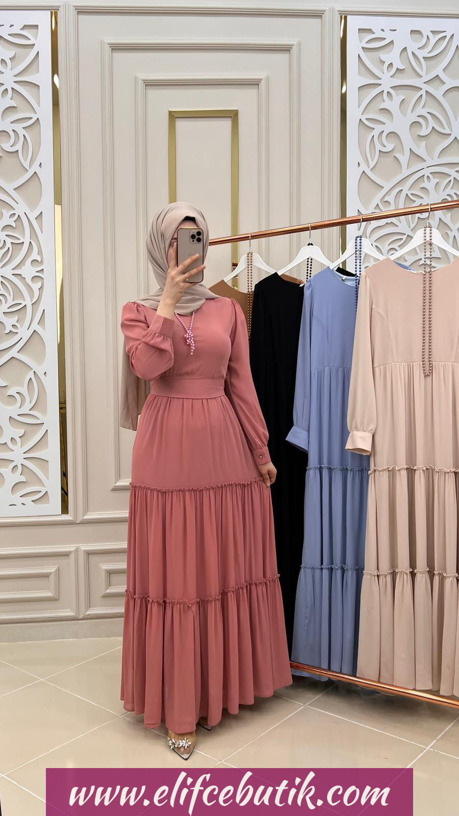 Şifon kumaş elif elbise - Görsel 6