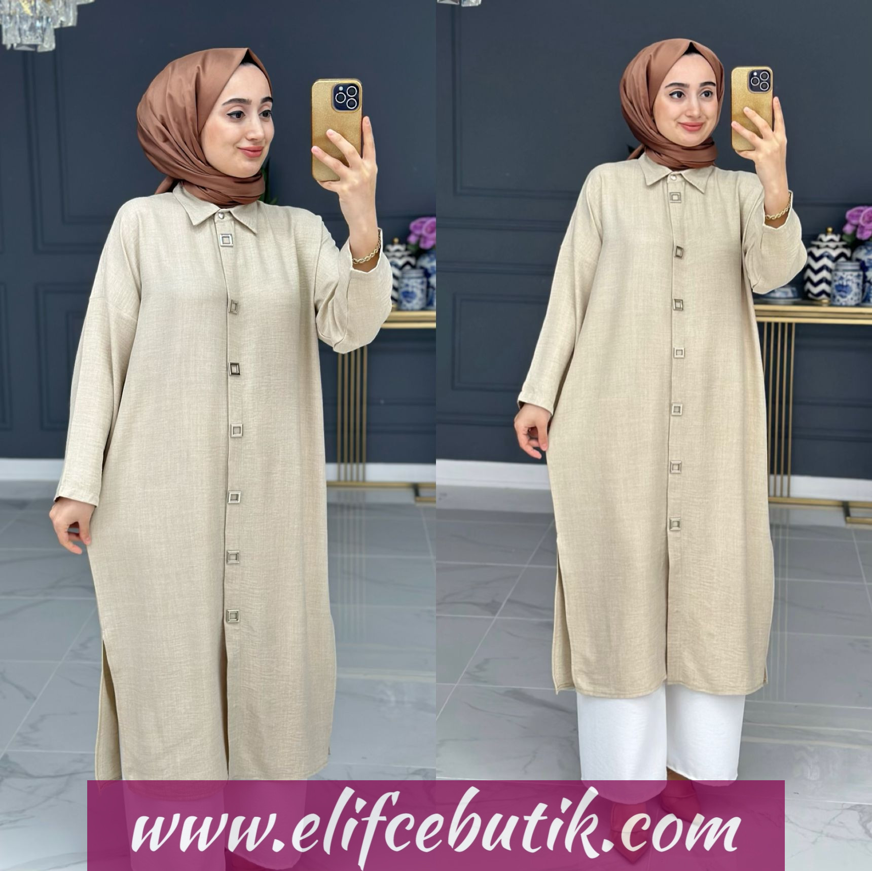 Keten kumaş halide tunik - Görsel 6