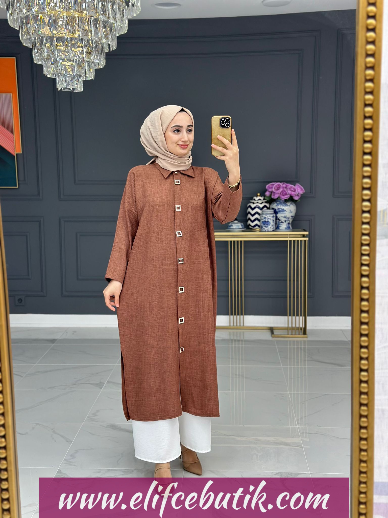Keten kumaş halide tunik