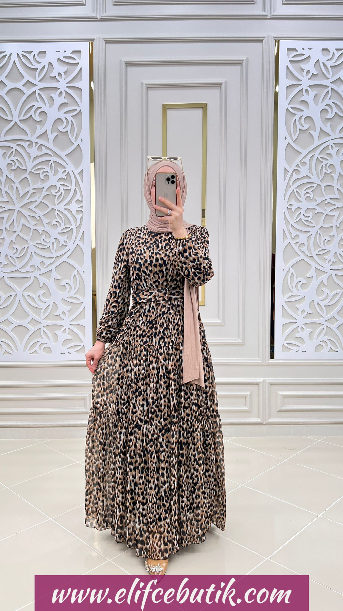 Şifon kumaş leopar elbise - Görsel 4