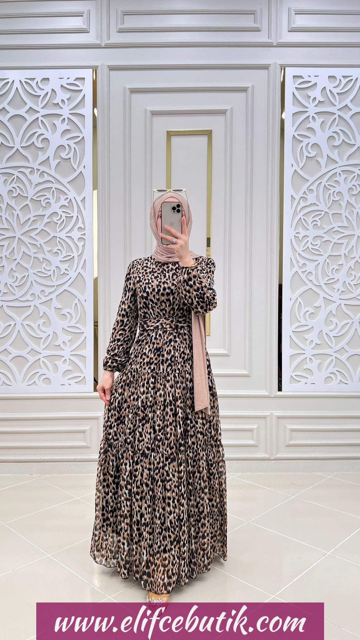 Şifon kumaş leopar elbise - Görsel 5