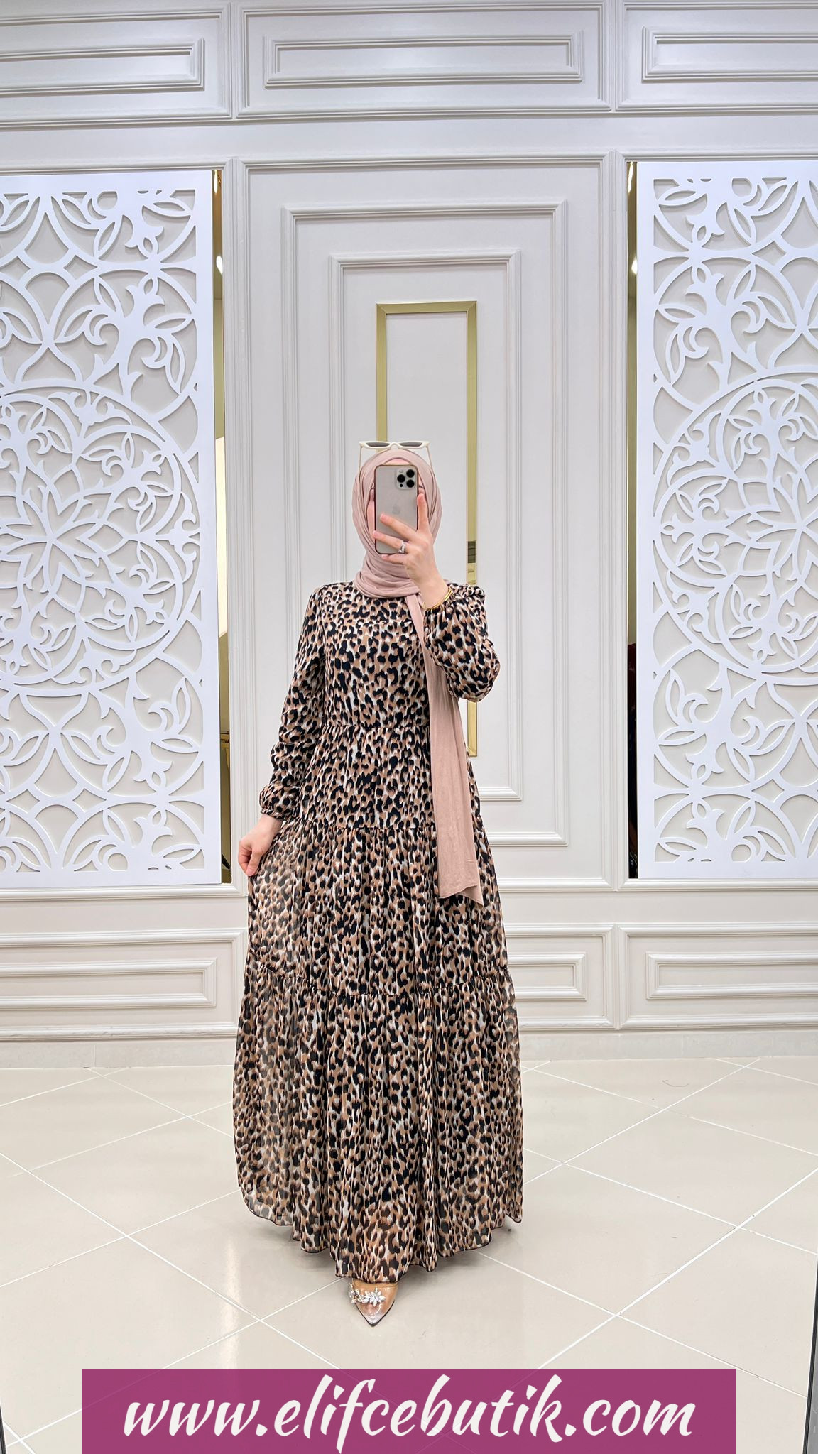 Şifon kumaş leopar elbise - Görsel 2