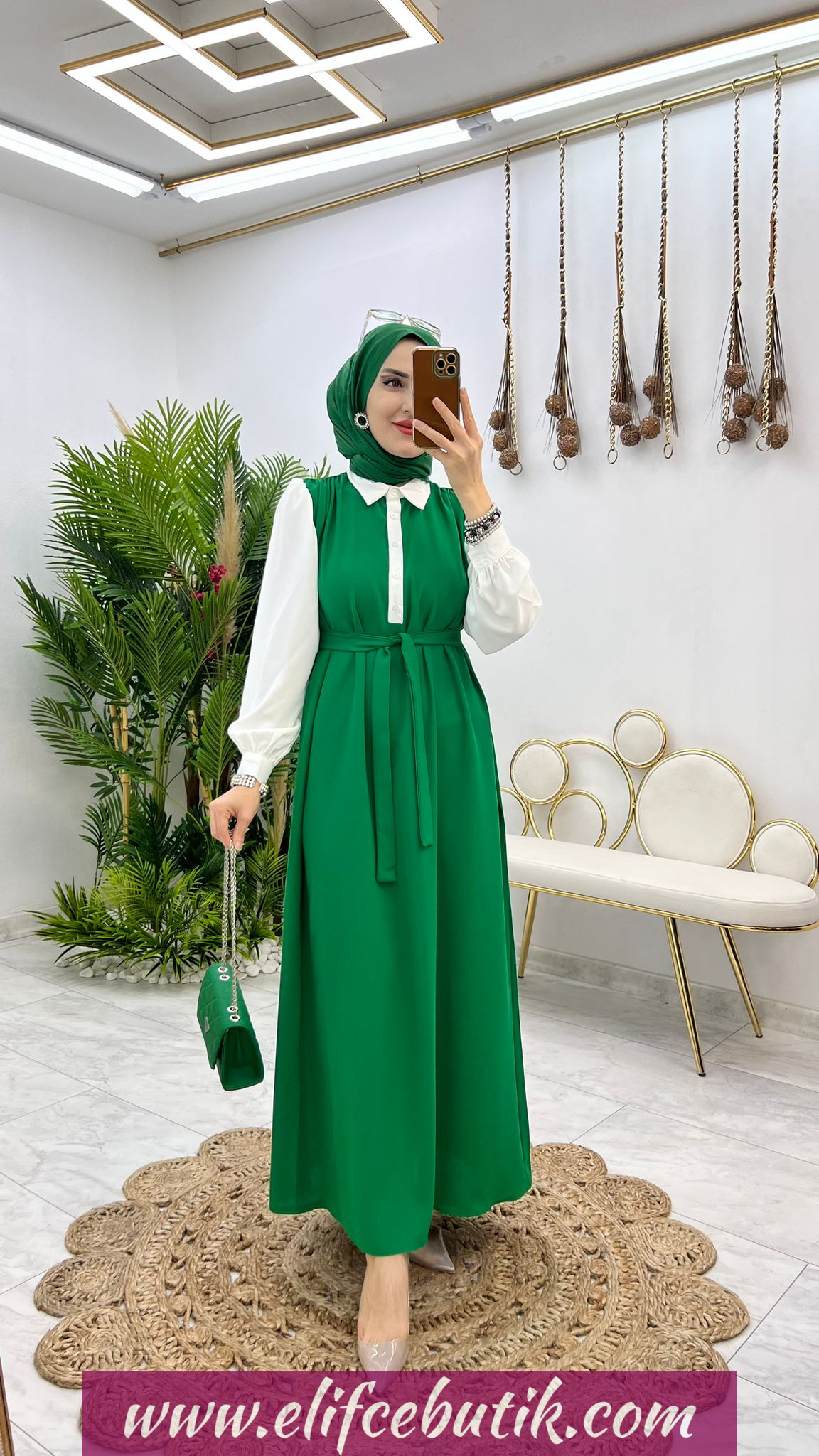 Dubai krep kumaş çiğdem elbise - Görsel 9
