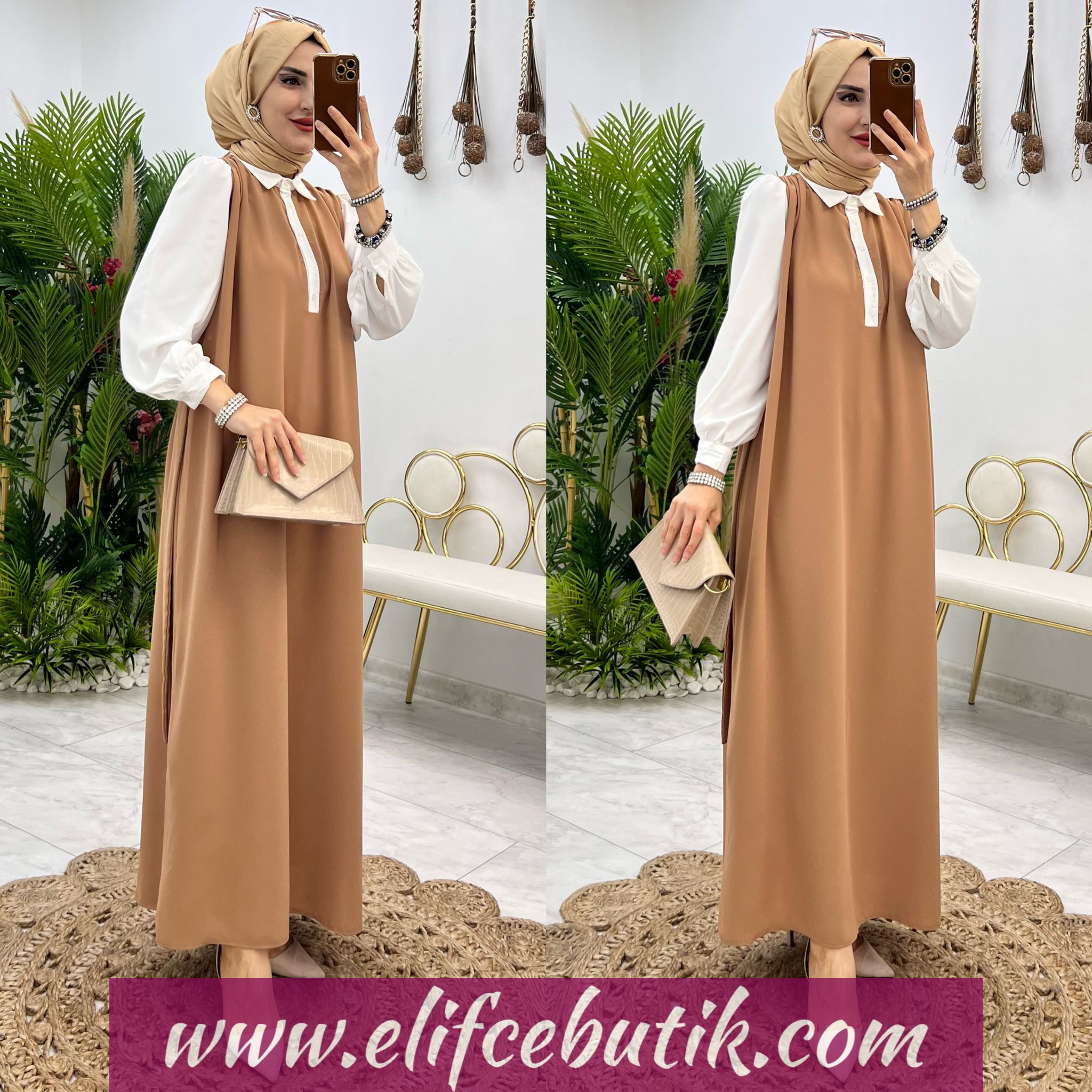 Dubai krep kumaş çiğdem elbise - Görsel 6