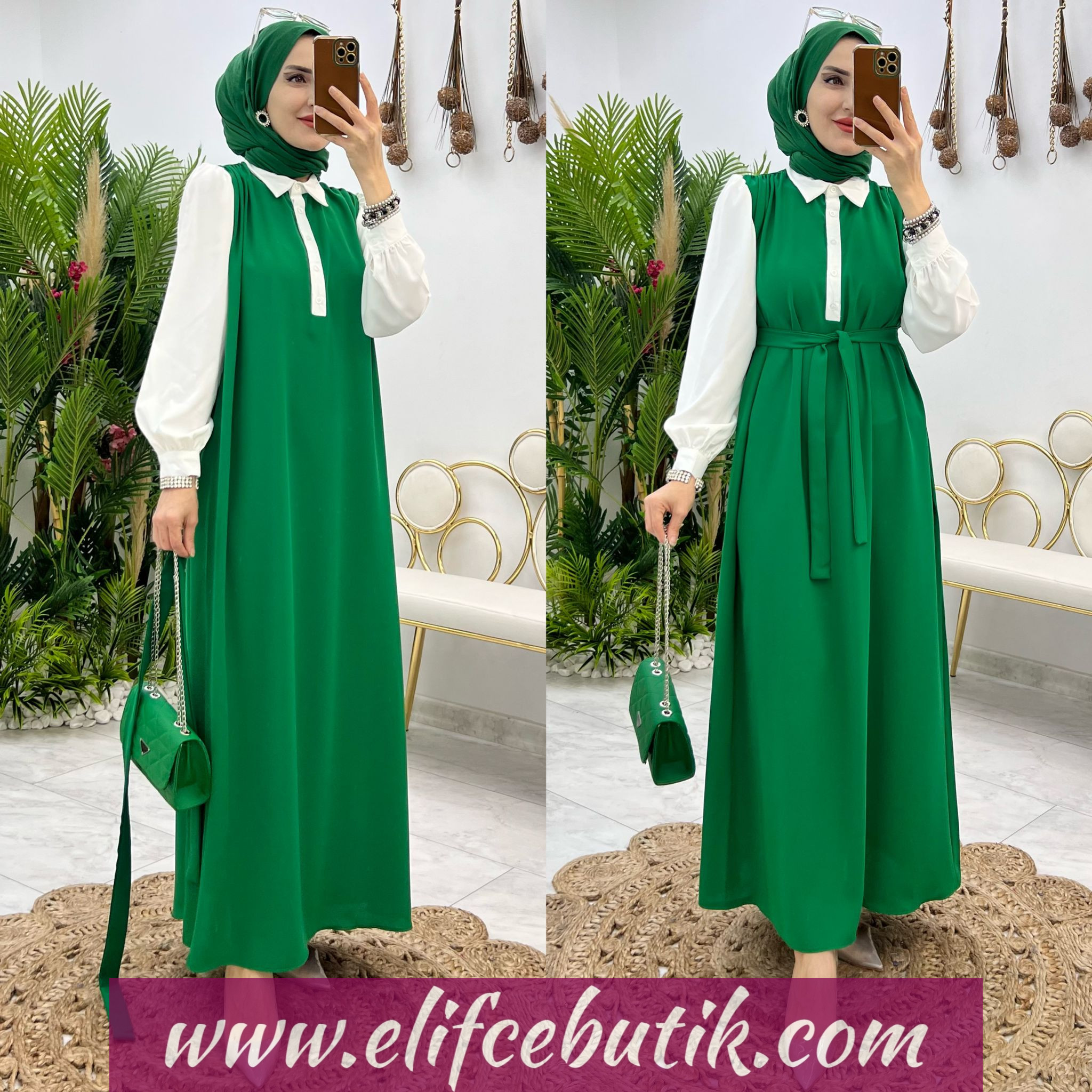 Dubai krep kumaş çiğdem elbise - Görsel 4