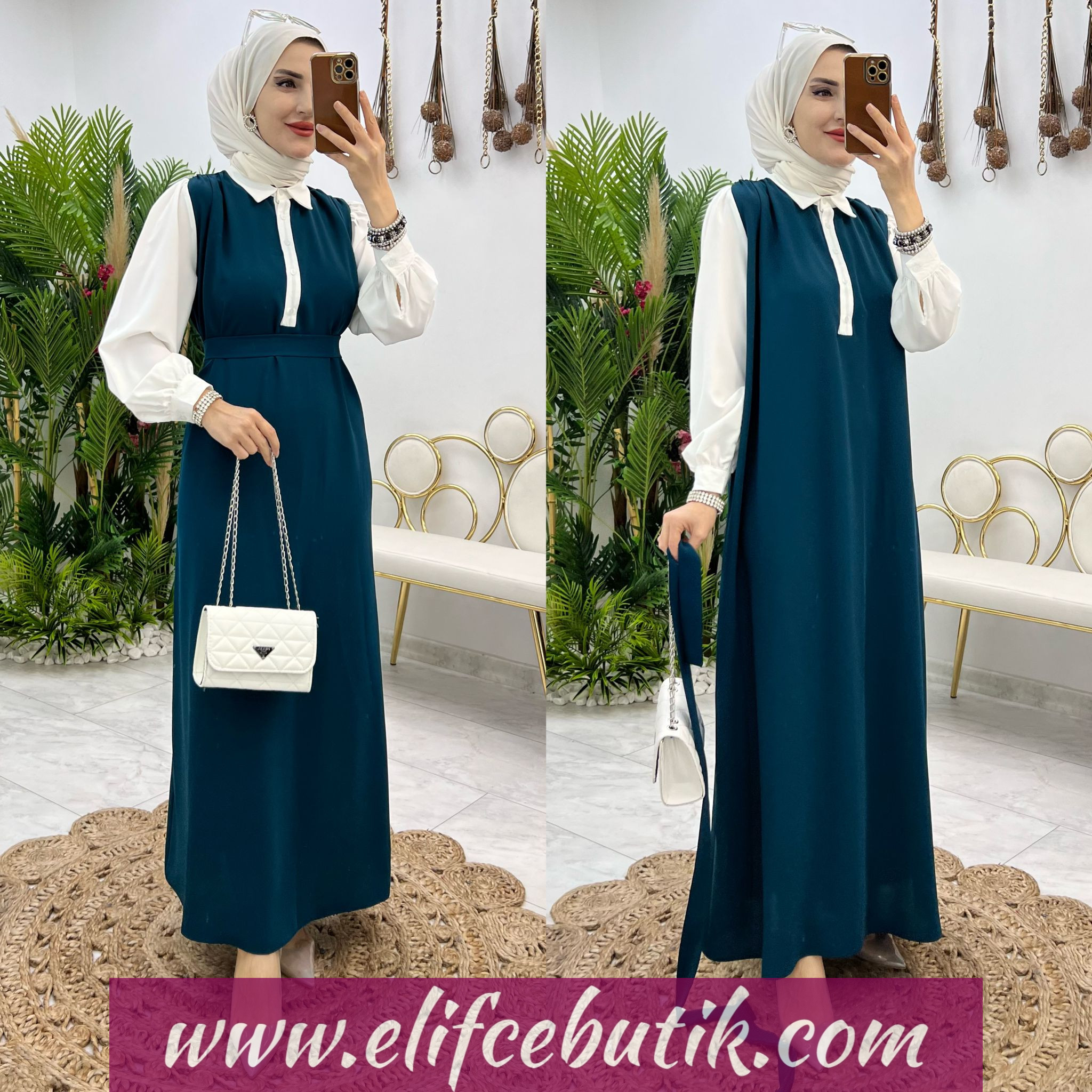 Dubai krep kumaş çiğdem elbise - Görsel 5