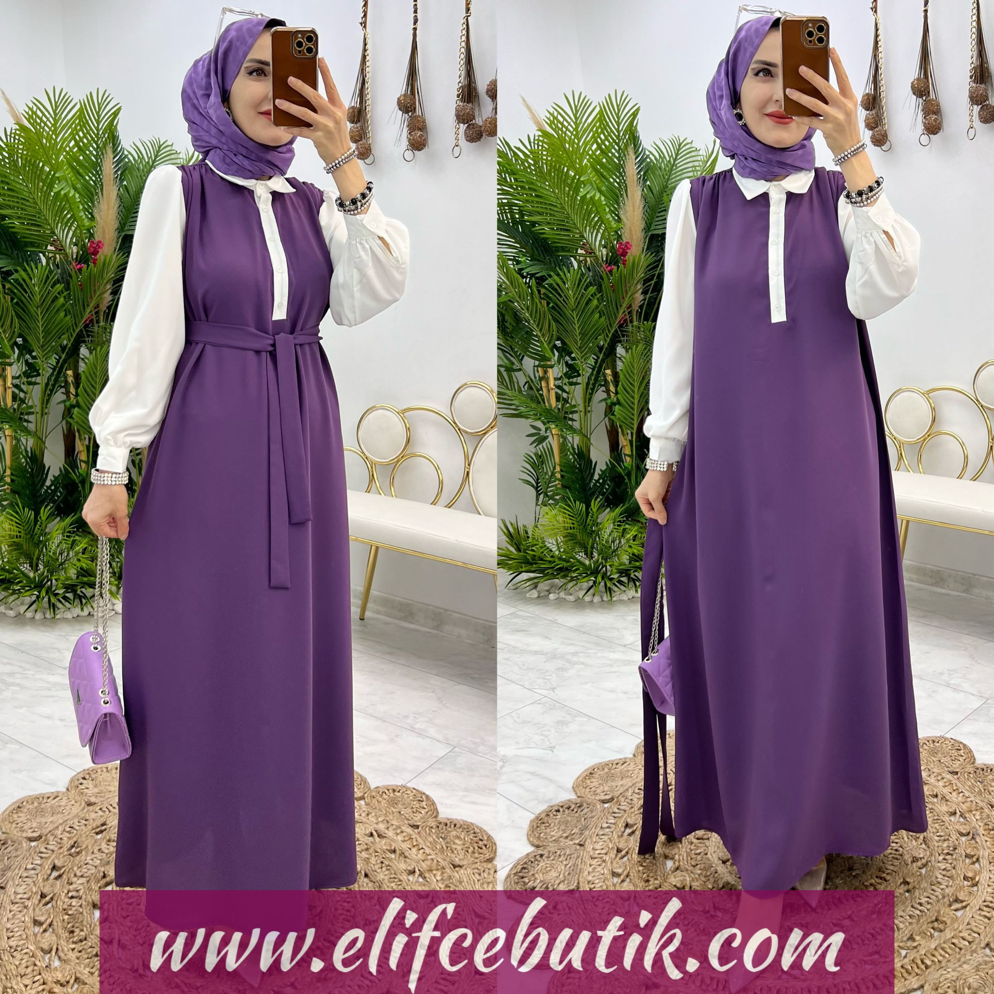 Dubai krep kumaş çiğdem elbise - Görsel 3