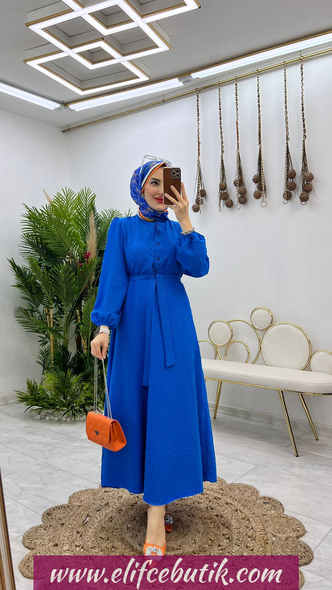 Gofre kumaş stil elbise - Görsel 6