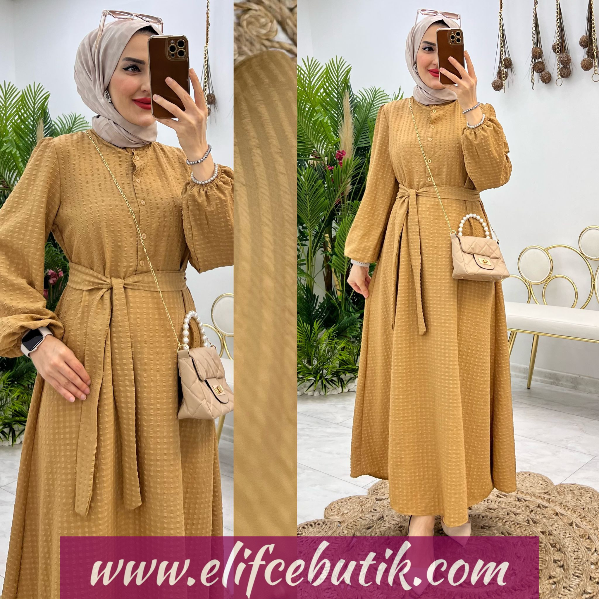 Gofre kumaş stil elbise - Görsel 4