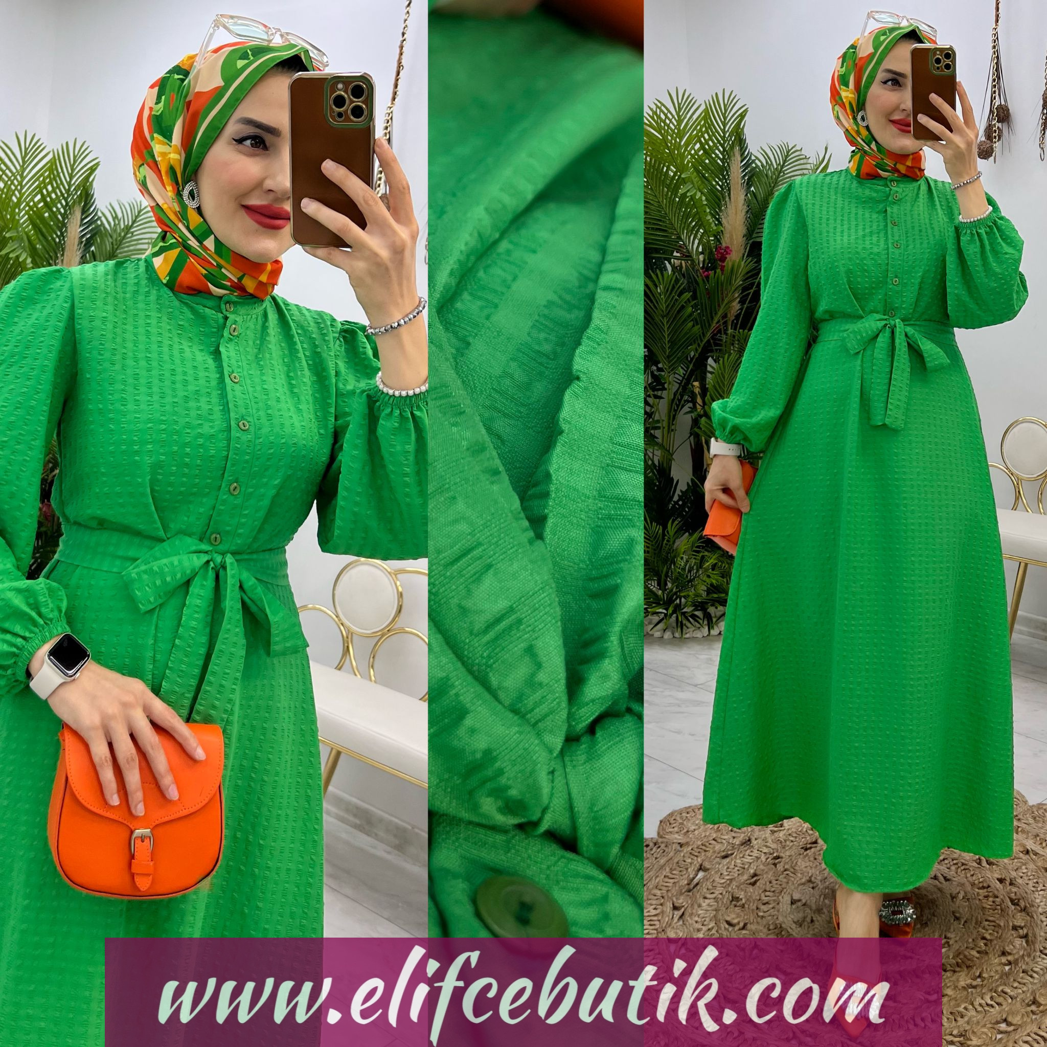 Gofre kumaş stil elbise - Görsel 3