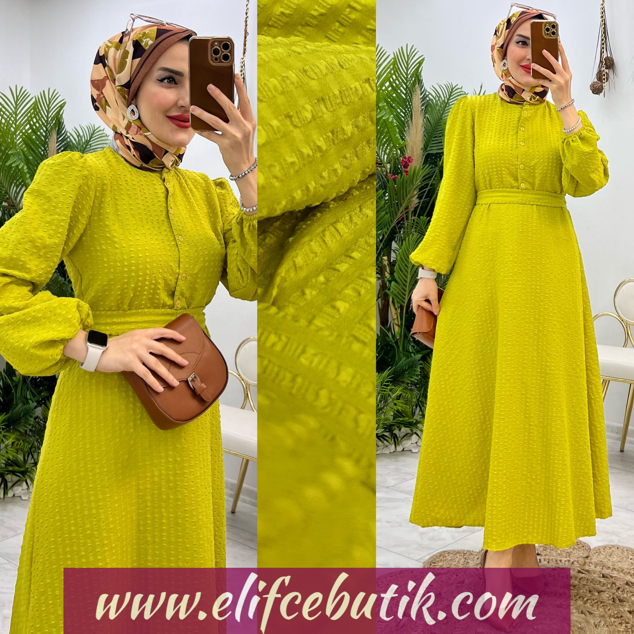 Gofre kumaş stil elbise - Görsel 2