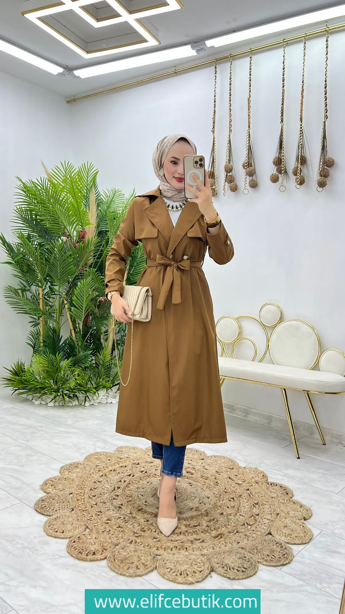 Bondit kumaş bade trench