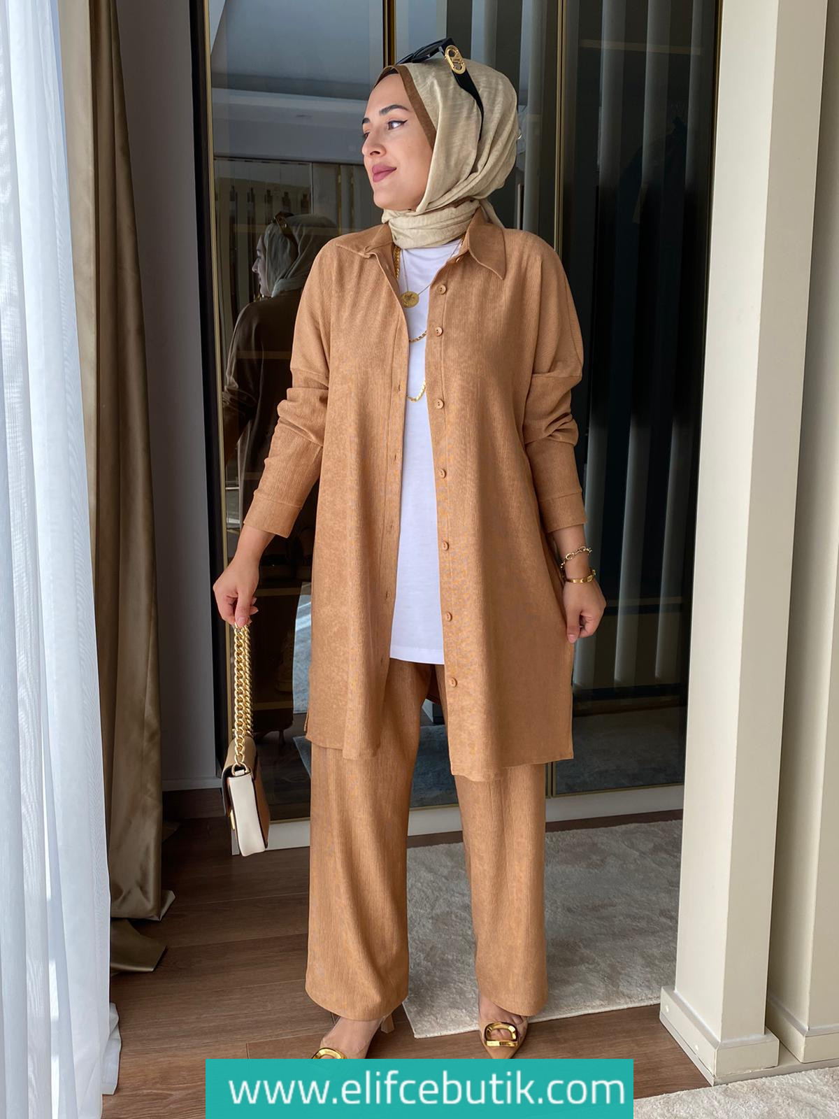 Burümcük kumaş tunik pantolon takım