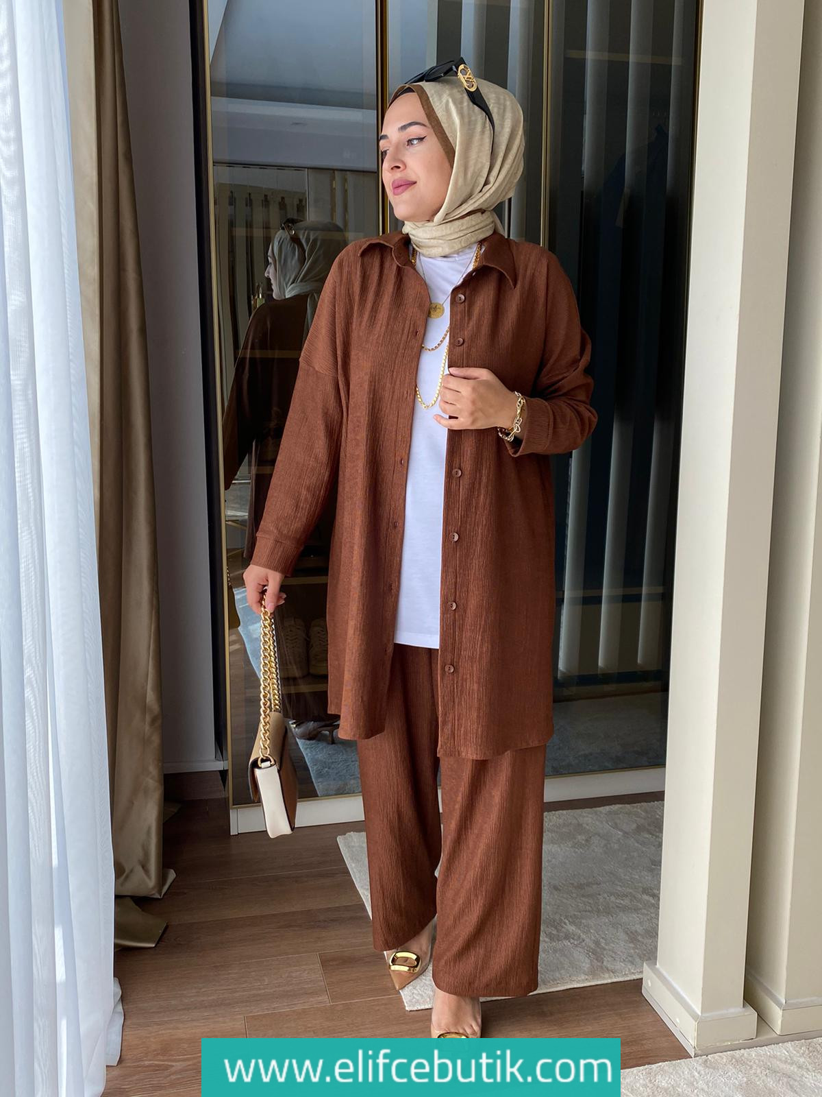 Burümcük kumaş tunik pantolon takım - Görsel 13