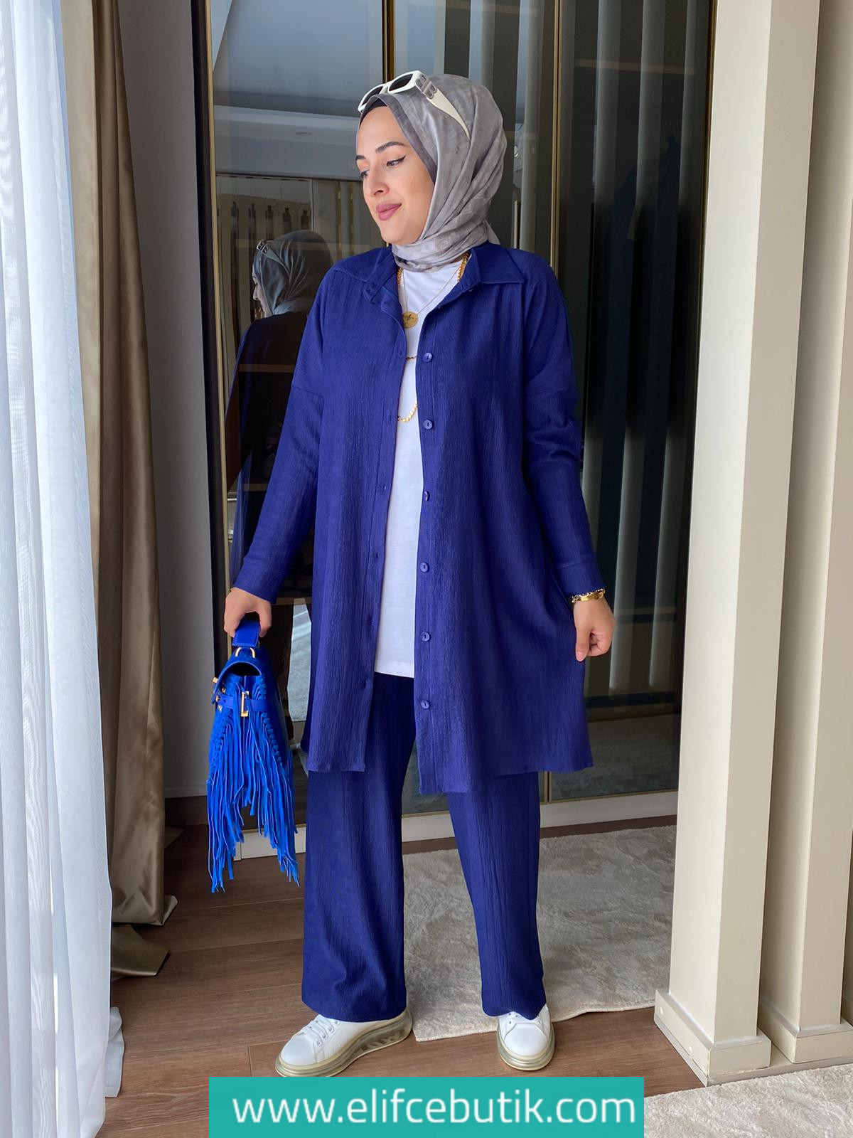 Burümcük kumaş tunik pantolon takım - Görsel 14