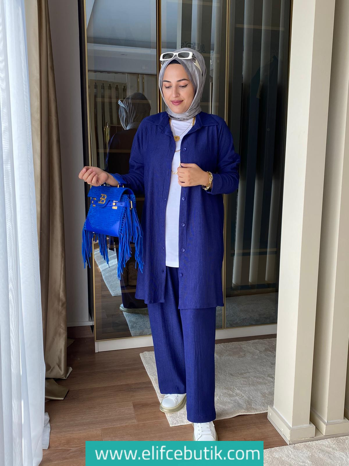 Burümcük kumaş tunik pantolon takım - Görsel 2