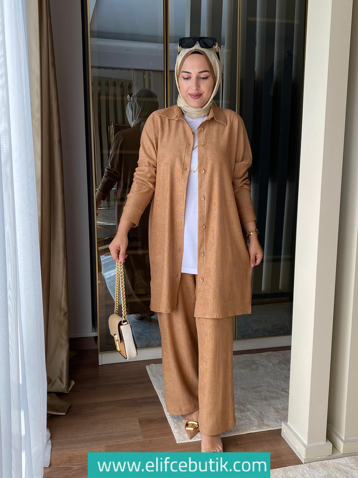 Burümcük kumaş tunik pantolon takım - Görsel 5