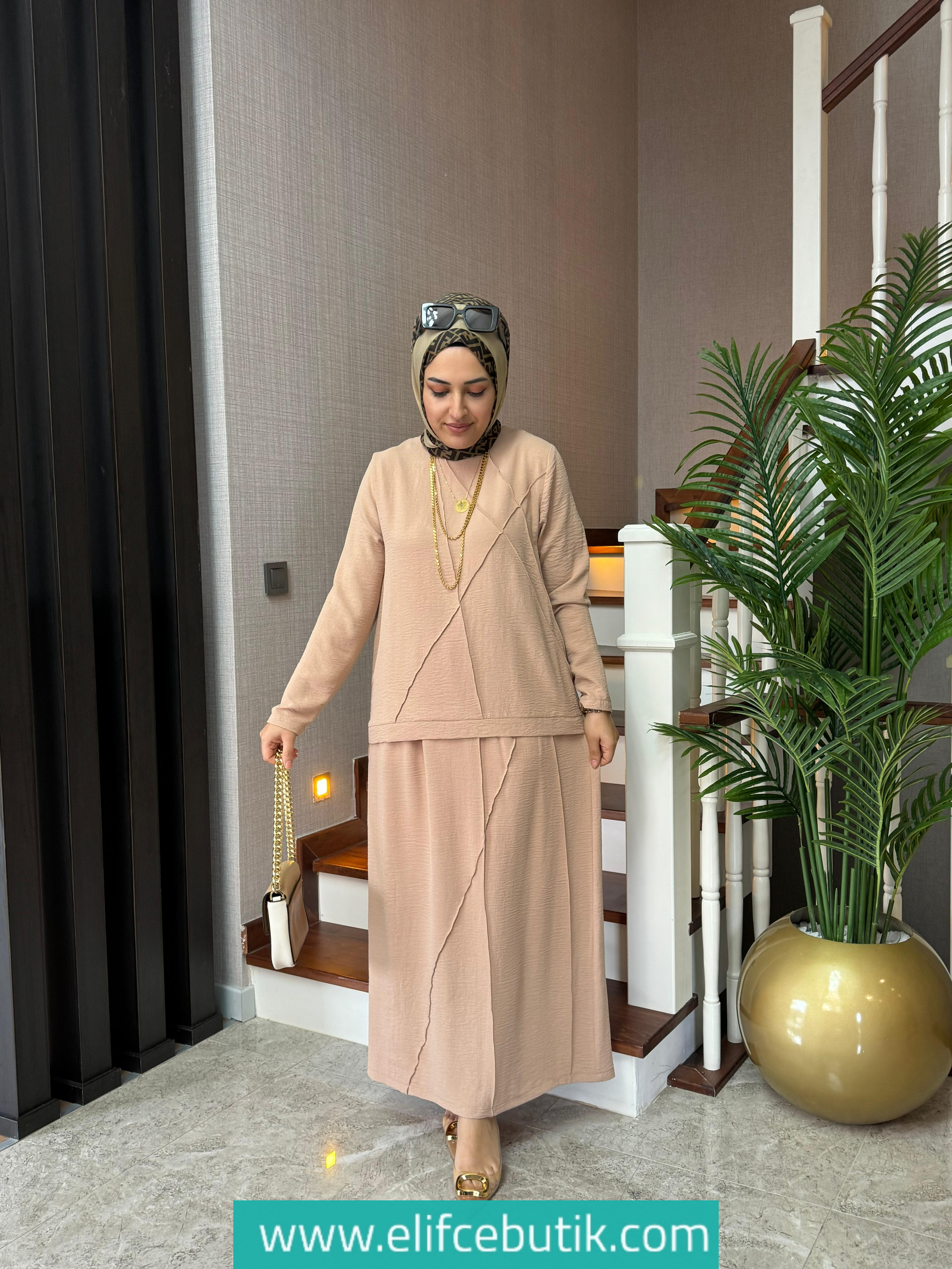 Ayrobin kumaş Nervür detaylı Etekli takim - Görsel 3