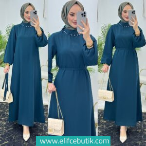 Dubai krep beril elbise