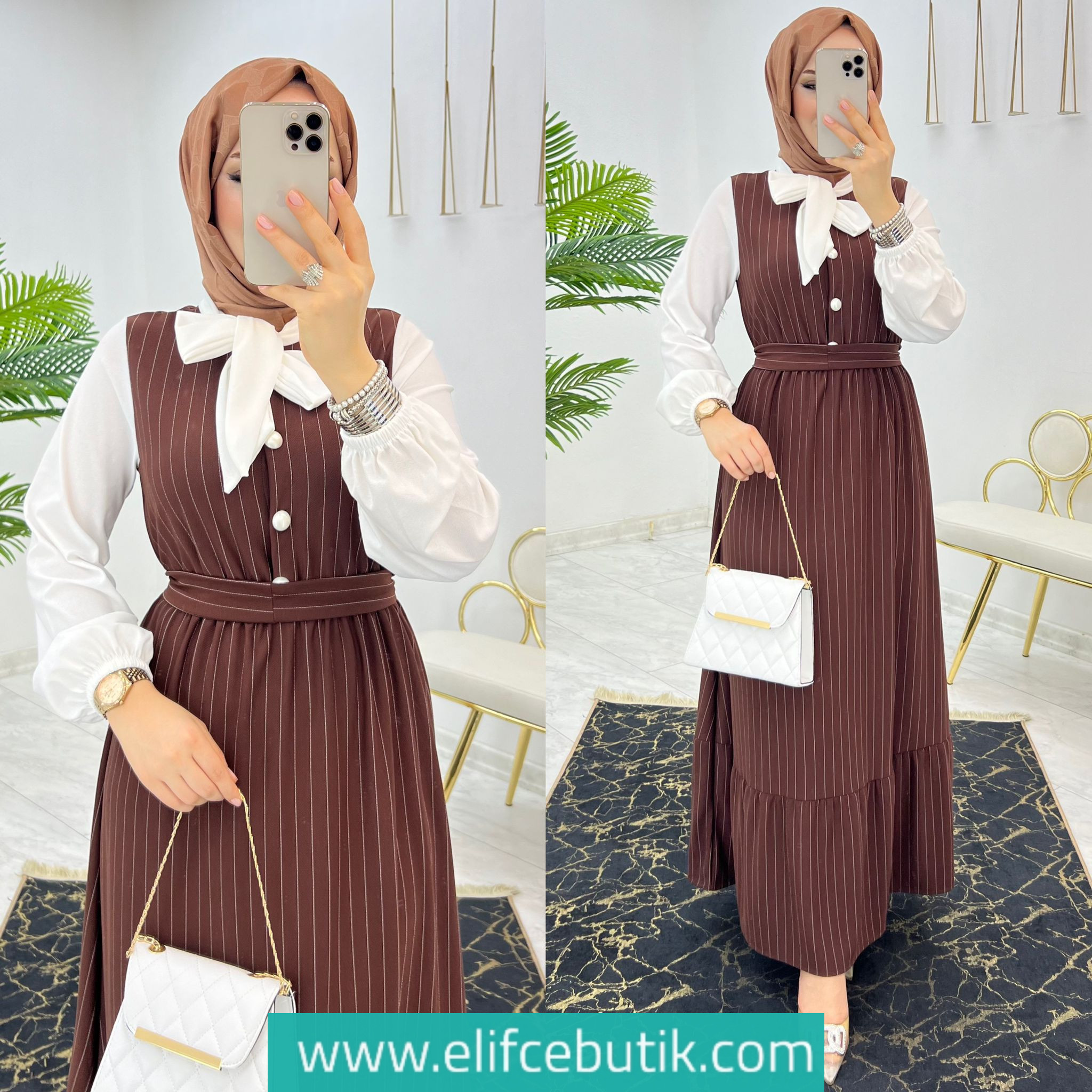 Fularlı elbise krep kumaş