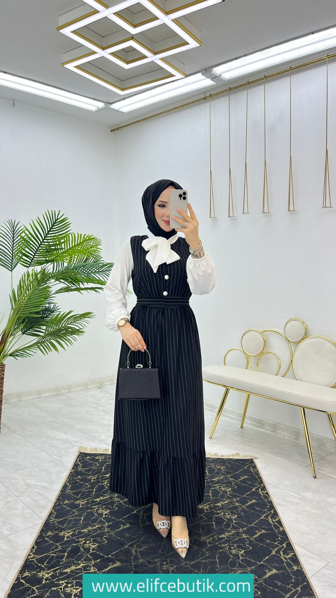 Fularlı elbise krep kumaş - Görsel 5