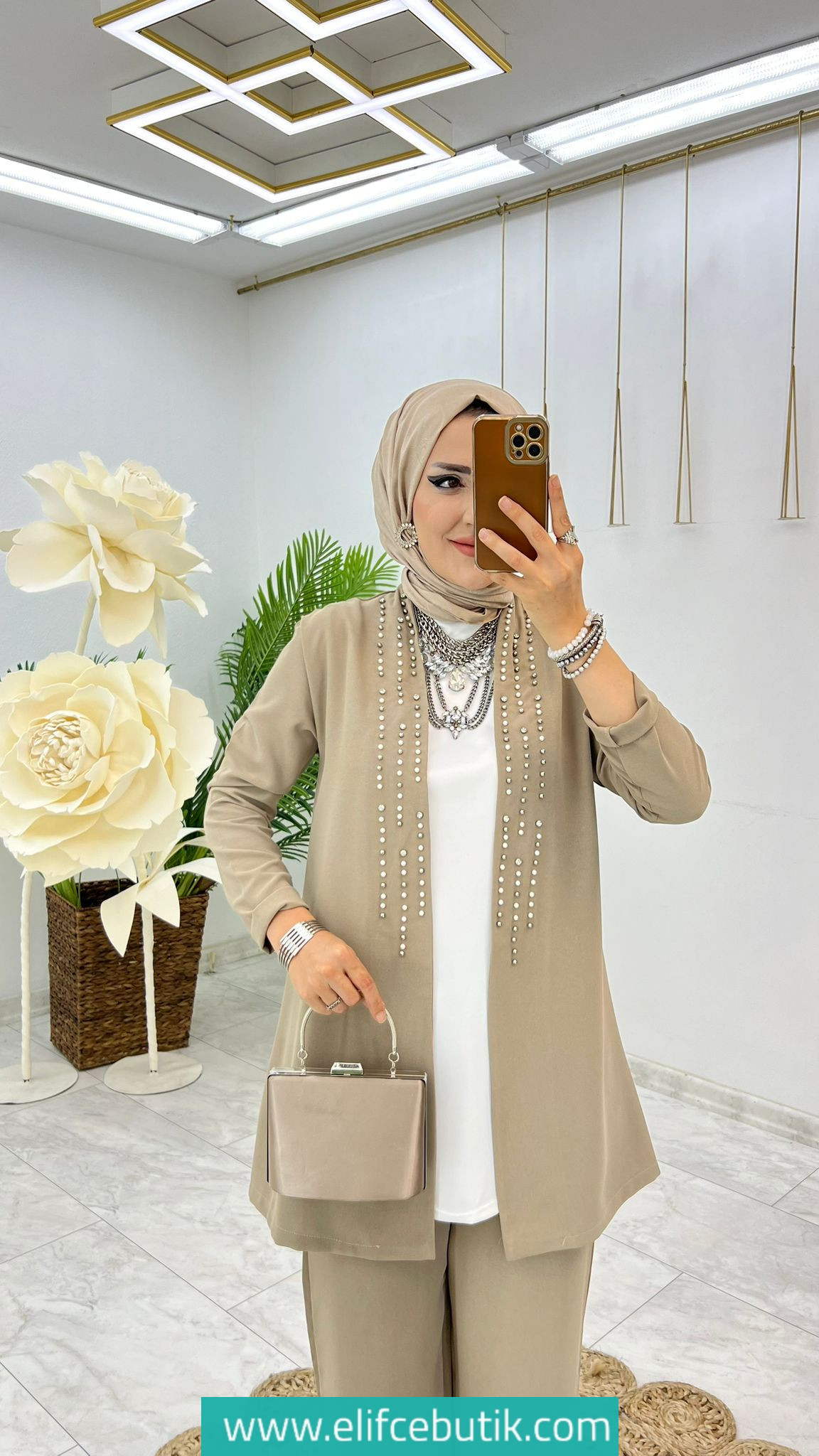 Dubai krep kumaş mine takim - Görsel 9