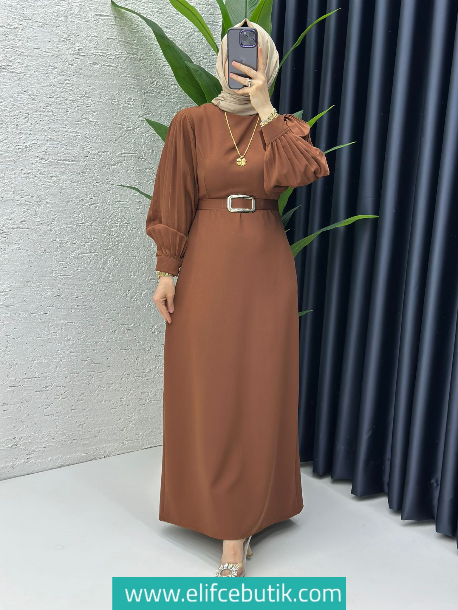 Dubai krep narin elbise - Görsel 4