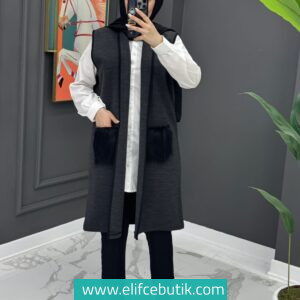 Cebi kürklü uzun yelek