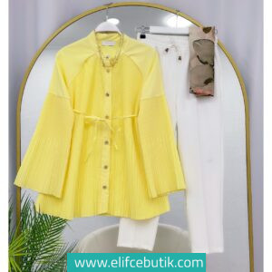 Pliseli Poplin Gömlek Scuba Pantolon İkili Takım