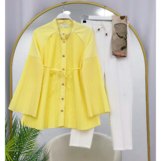 Pliseli Poplin Gömlek Scuba Pantolon İkili Takım