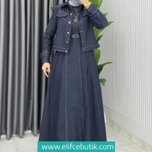 Kemerli Eda Premium Kot Jile Ceket Takım