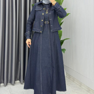 Kemerli Eda Premium Kot Jile Ceket Takım