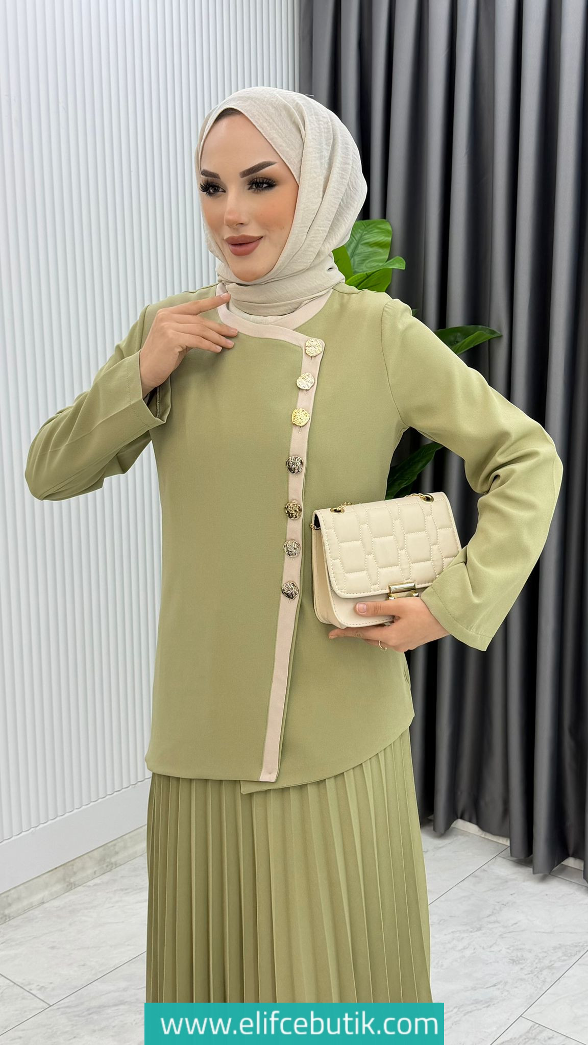 Douple Krep kumaş Rabia etekli takim - Görsel 7
