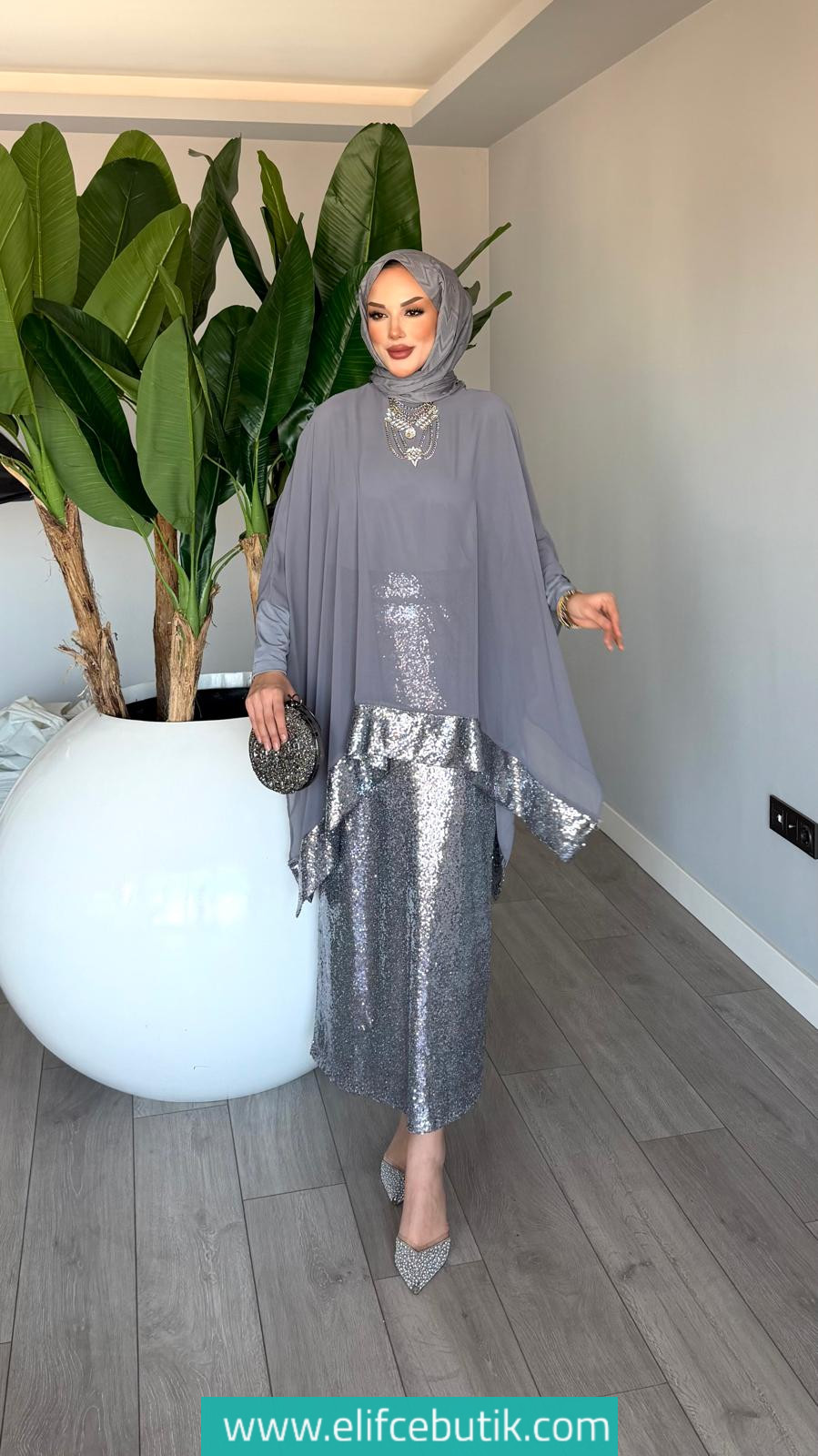 Üçlü Fatma Takım Payetli Şifon Detaylı - Görsel 14