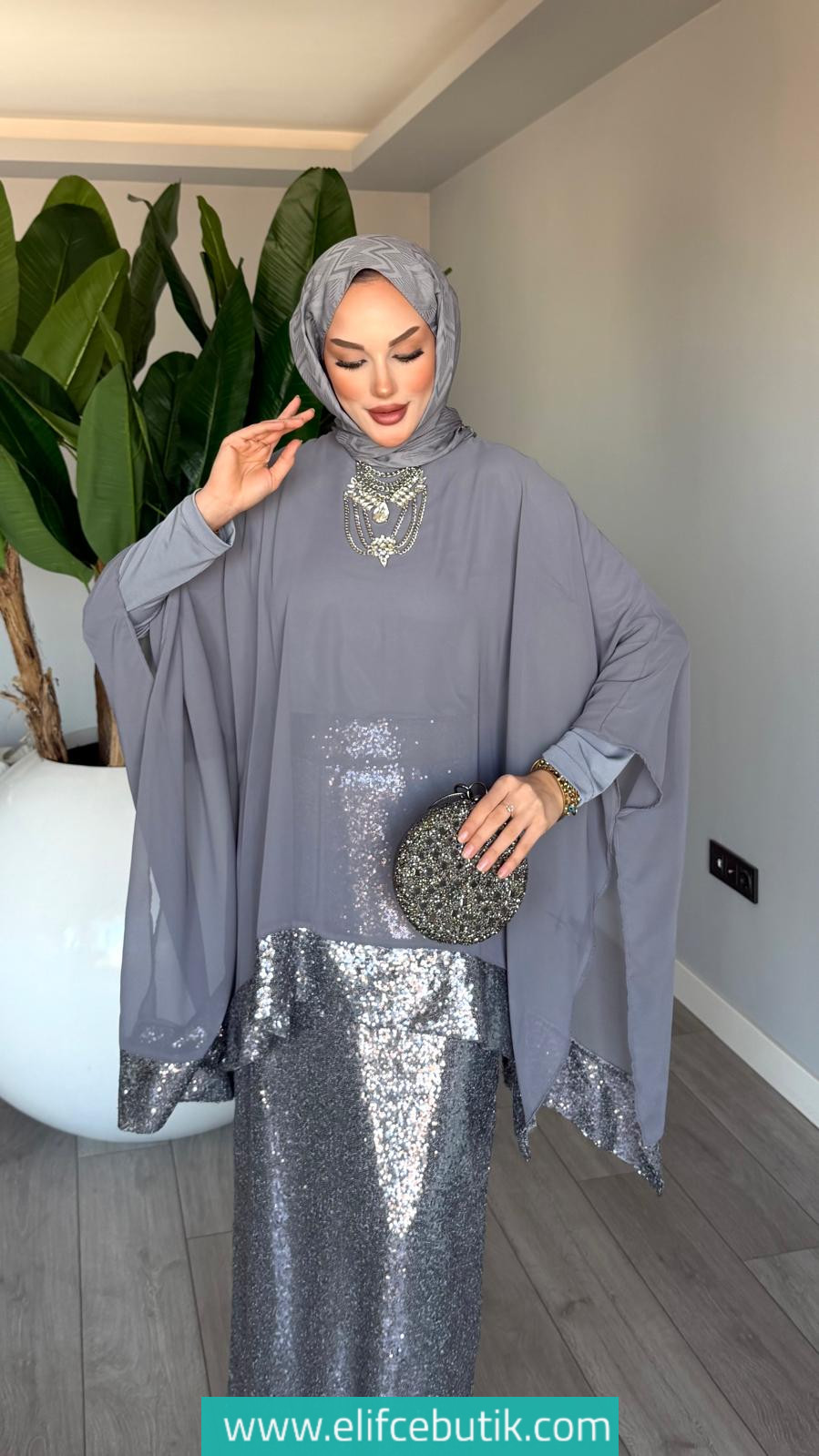 Üçlü Fatma Takım Payetli Şifon Detaylı - Görsel 9