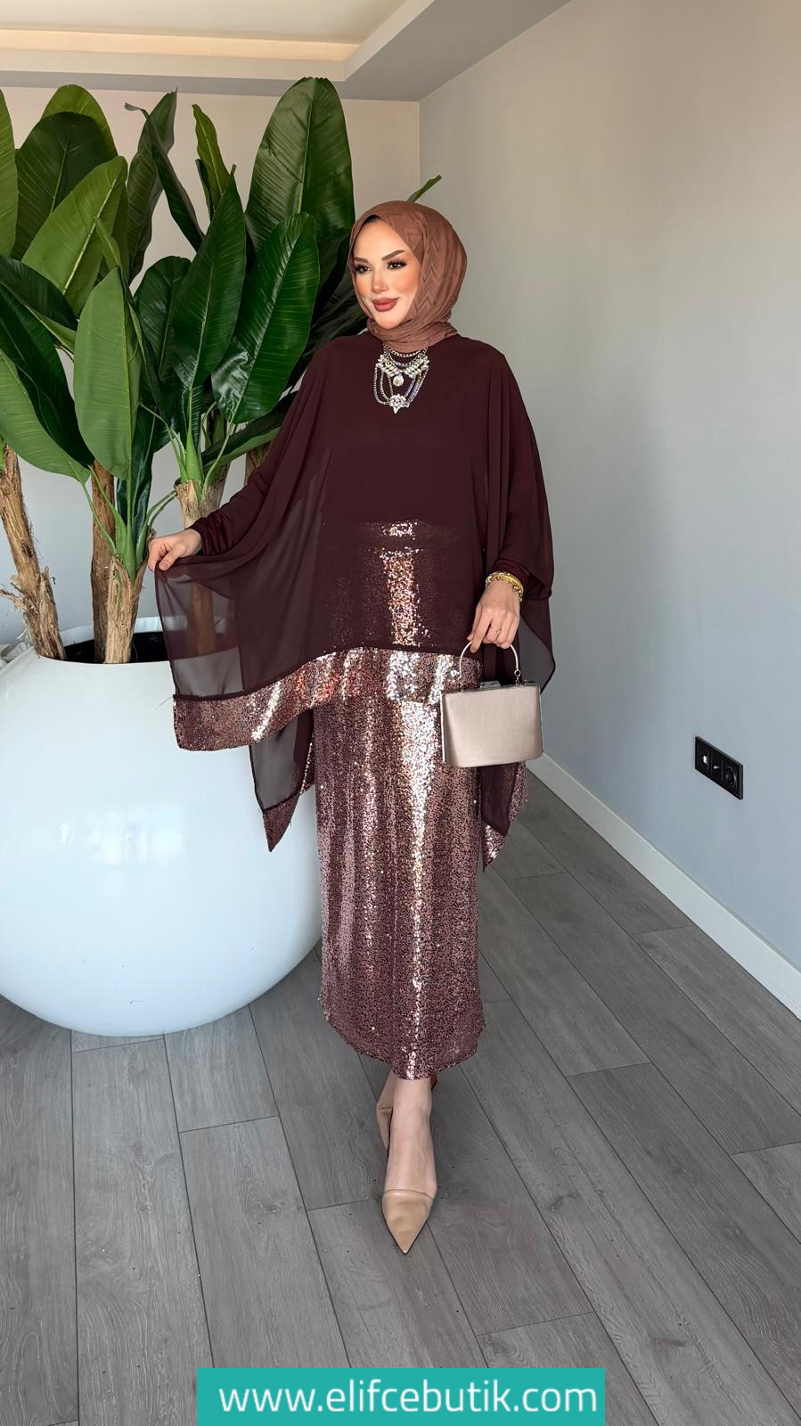 Üçlü Fatma Takım Payetli Şifon Detaylı - Görsel 12
