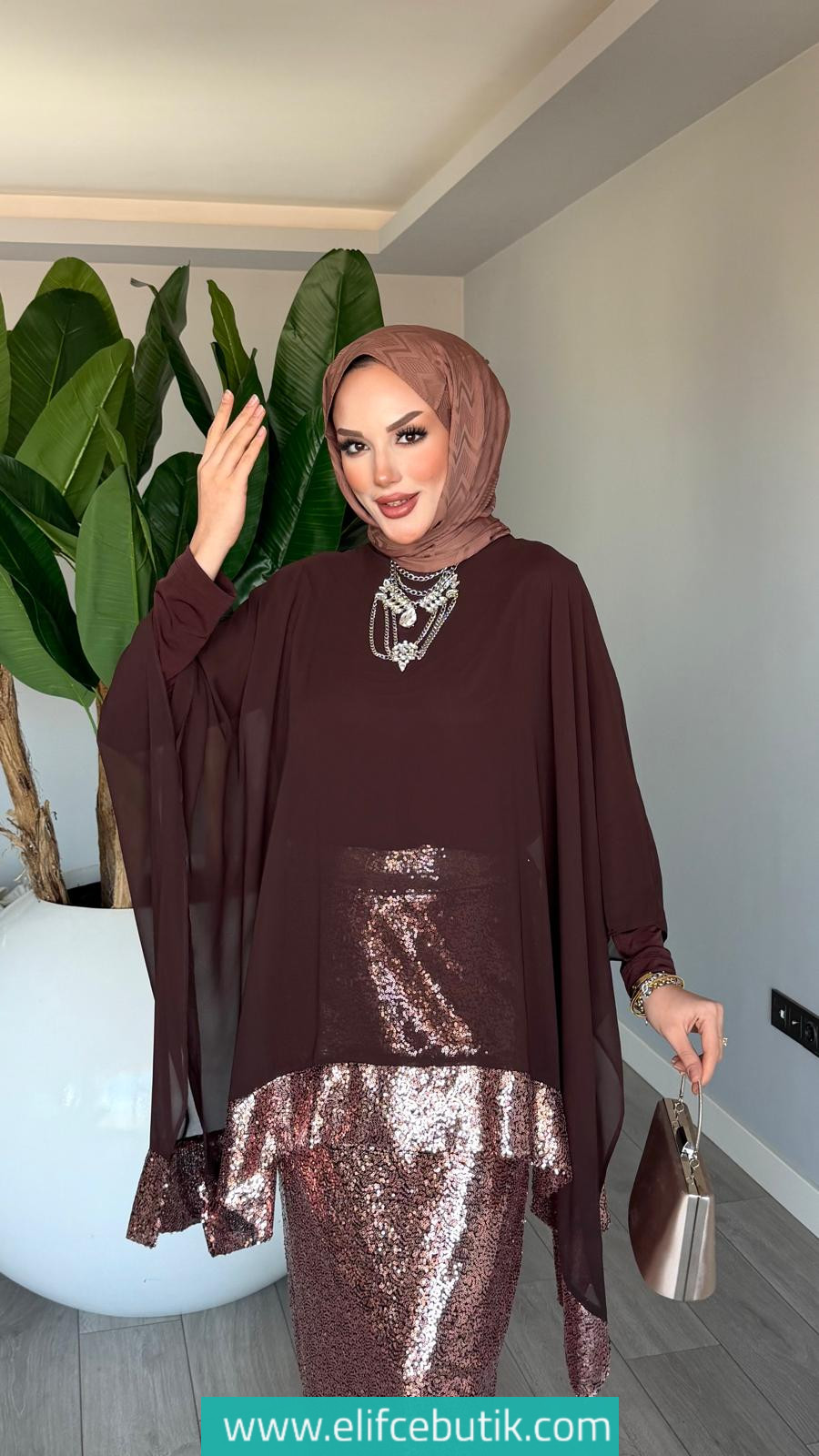 Üçlü Fatma Takım Payetli Şifon Detaylı - Görsel 7